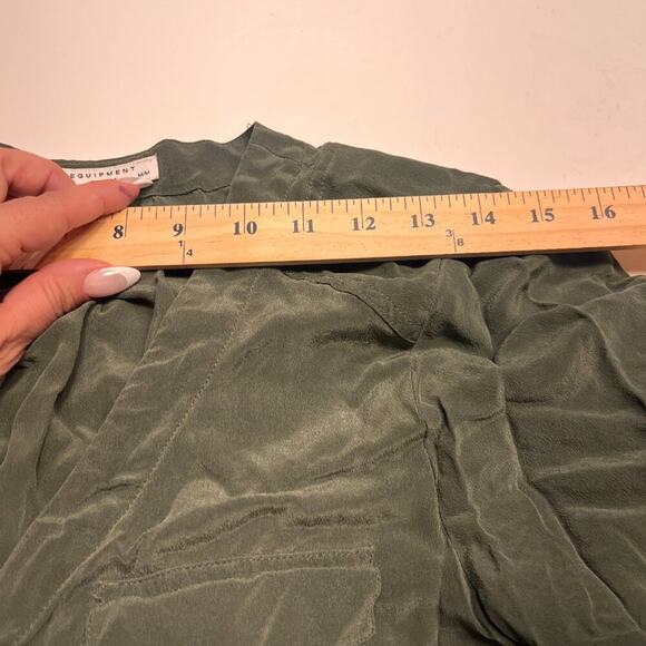 Equipment Femme Olive Green 100% Silk Shirt Mini Dress Sz M - Picture 9 of 12
